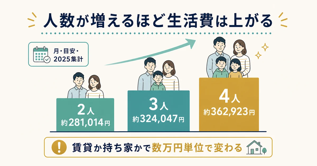 世帯人数別2人3人4人の生活費の目安|家族の固定費見直し 世帯人数別2人3人4人の生活費の目安|家族の固定費見直し