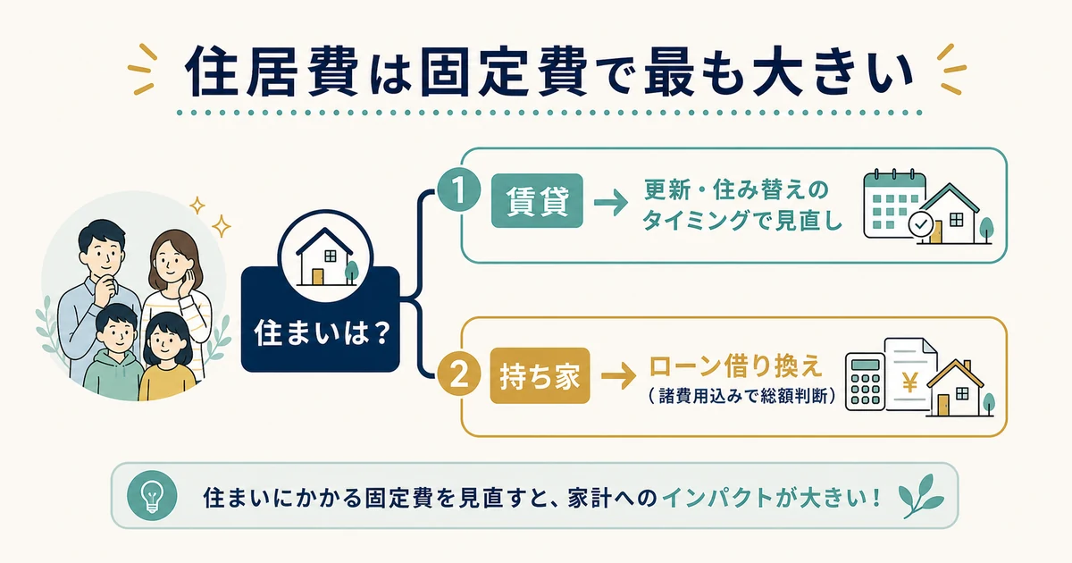 住居費の見直しフロー 賃貸と持ち家|家族の固定費見直し 住居費の見直しフロー 賃貸と持ち家|家族の固定費見直し