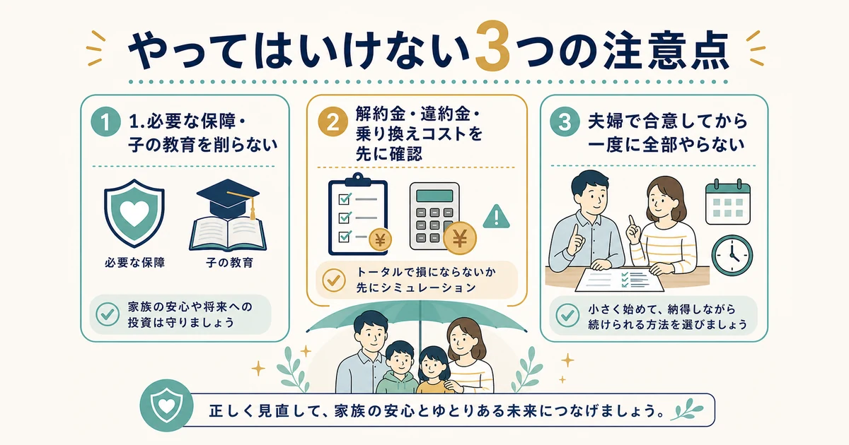 家族世帯がやってはいけない3つの注意点|家族の固定費見直し 家族世帯がやってはいけない3つの注意点|家族の固定費見直し