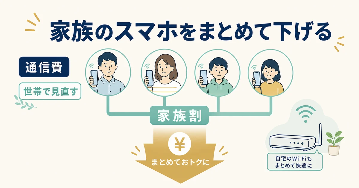 【①通信費】家族のスマホをまとめて世帯で下げる|家族の固定費見直し 通信費 家族のスマホをまとめて世帯で下げる|家族の固定費見直し