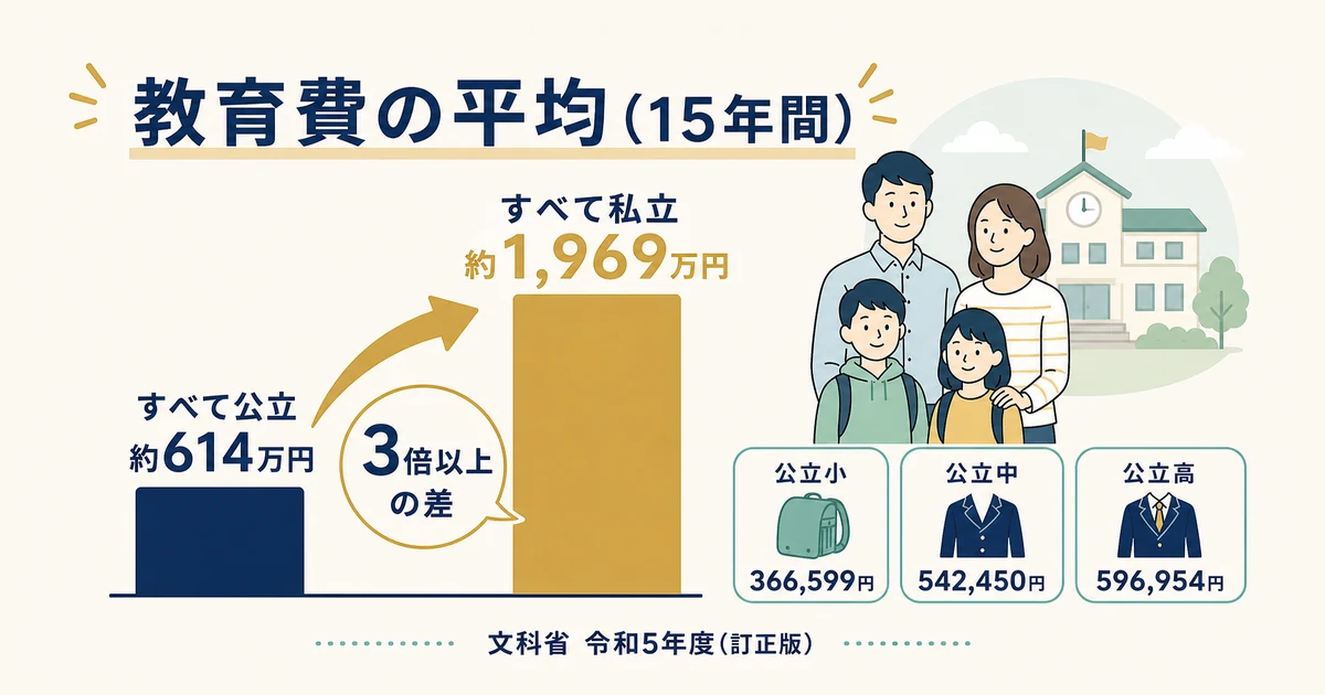 子どもの学習費の平均(文部科学省・公立/私立の年間額)|家族の固定費見直し 子どもの学習費の平均 公立と私立の年間額|家族の固定費見直し