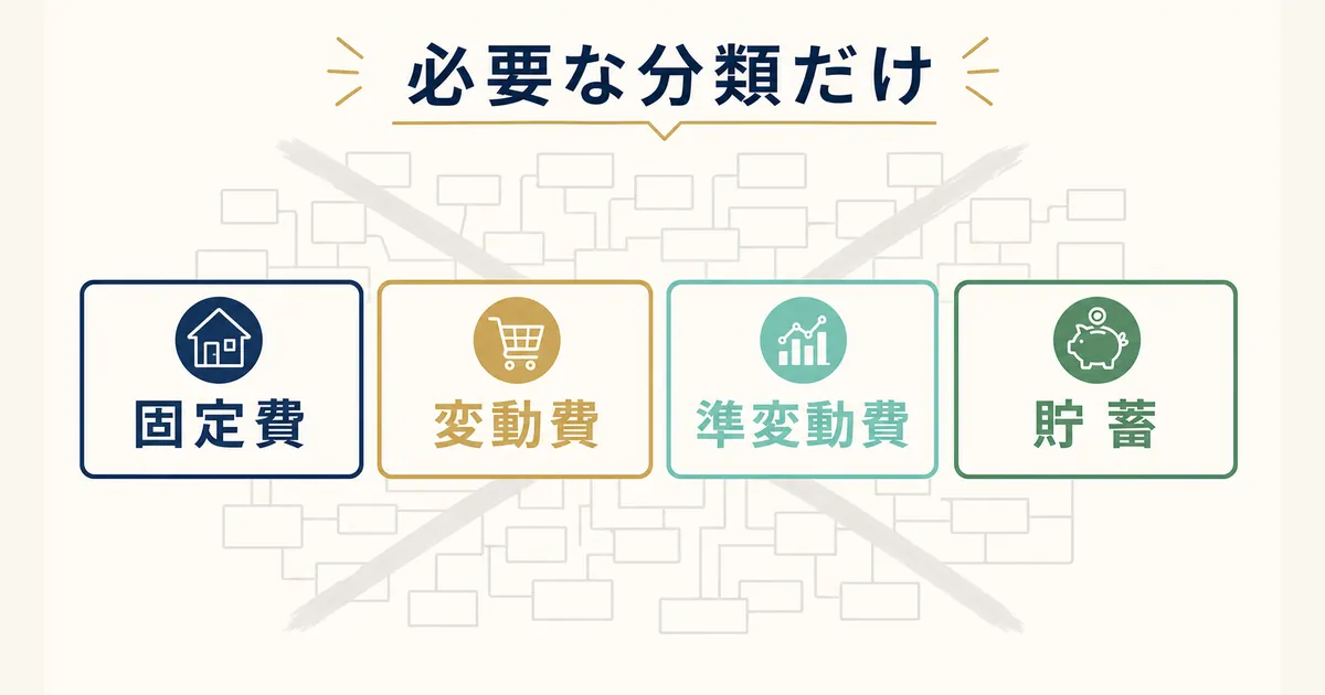 固定費と変動費の違いとは_diagram-10 固定費変動費準変動費貯蓄を目的に必要な分類だけにする図|固定費と変動費の違いとは
