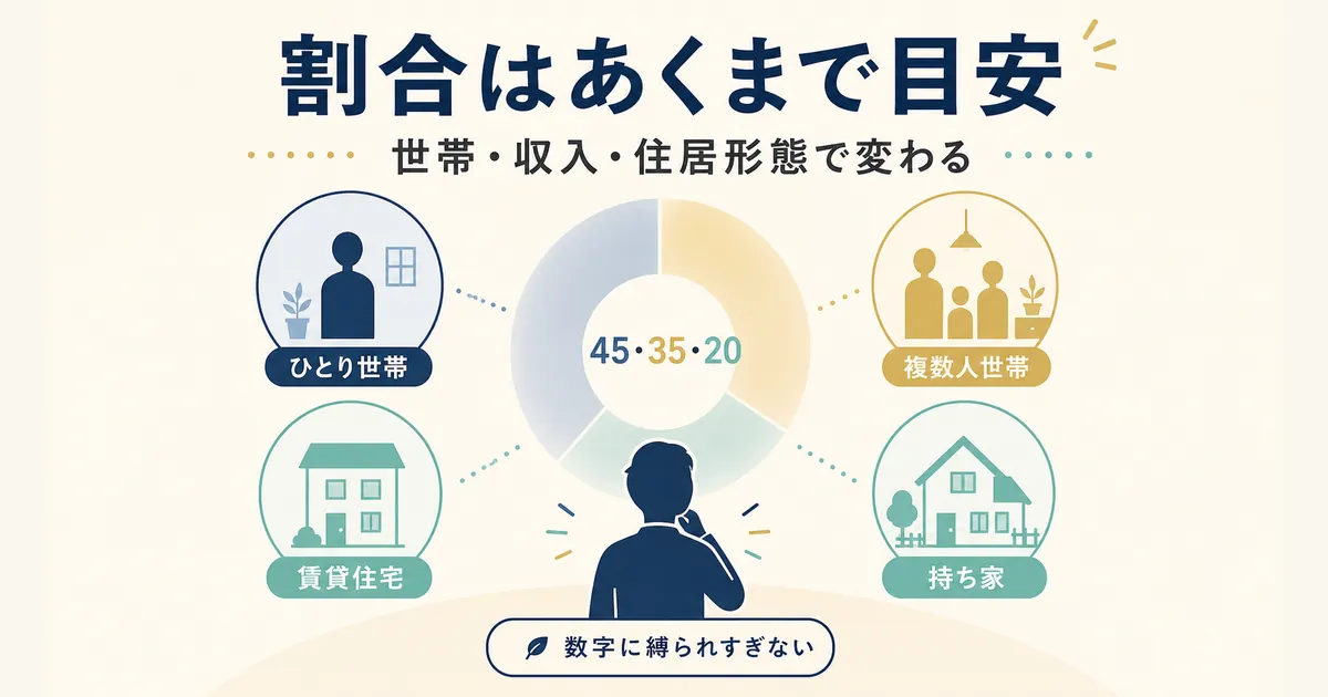 固定費と変動費の違いとは_heading-26 割合の目安は世帯構成・収入・住居形態で変わる|固定費と変動費の違いとは