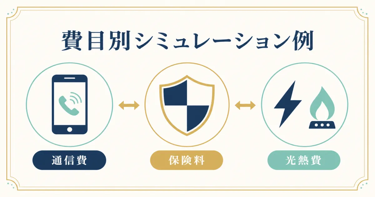 費目別固定費見直しの節約シミュレーション例｜固定費見直しで年間いくら節約できる