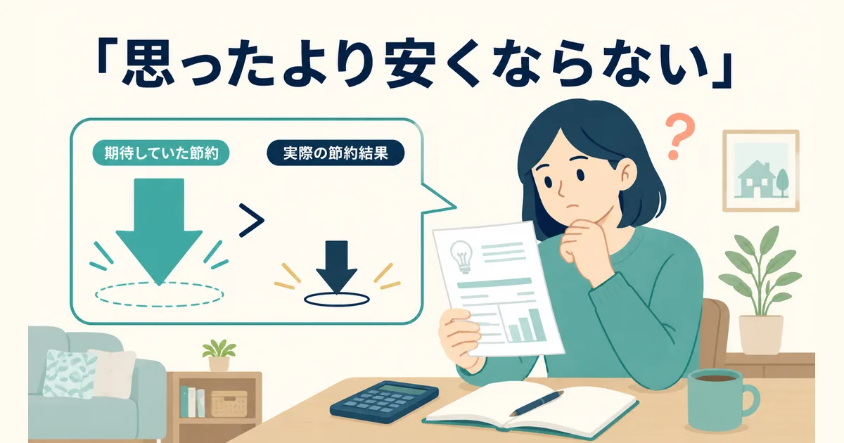 固定費見直しで思ったより安くならない状況を示すイラスト