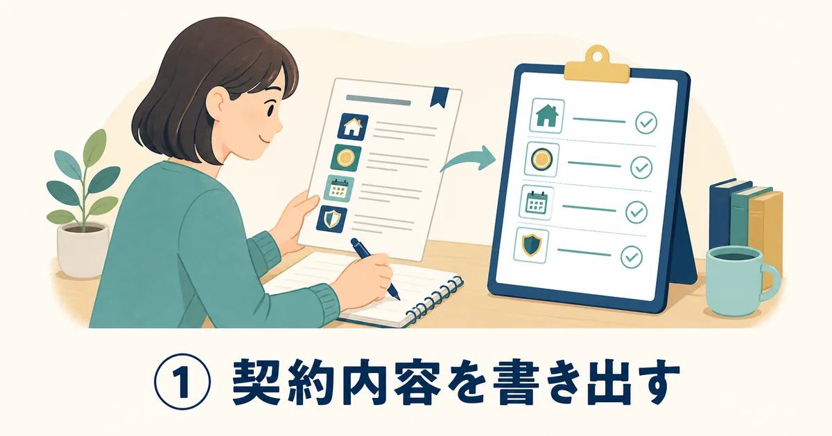 契約内容を書き出す固定費見直しの手順