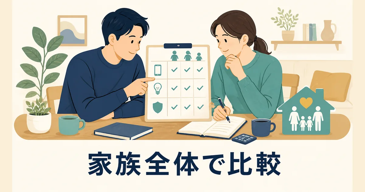 家族全体で固定費を比較するイラスト