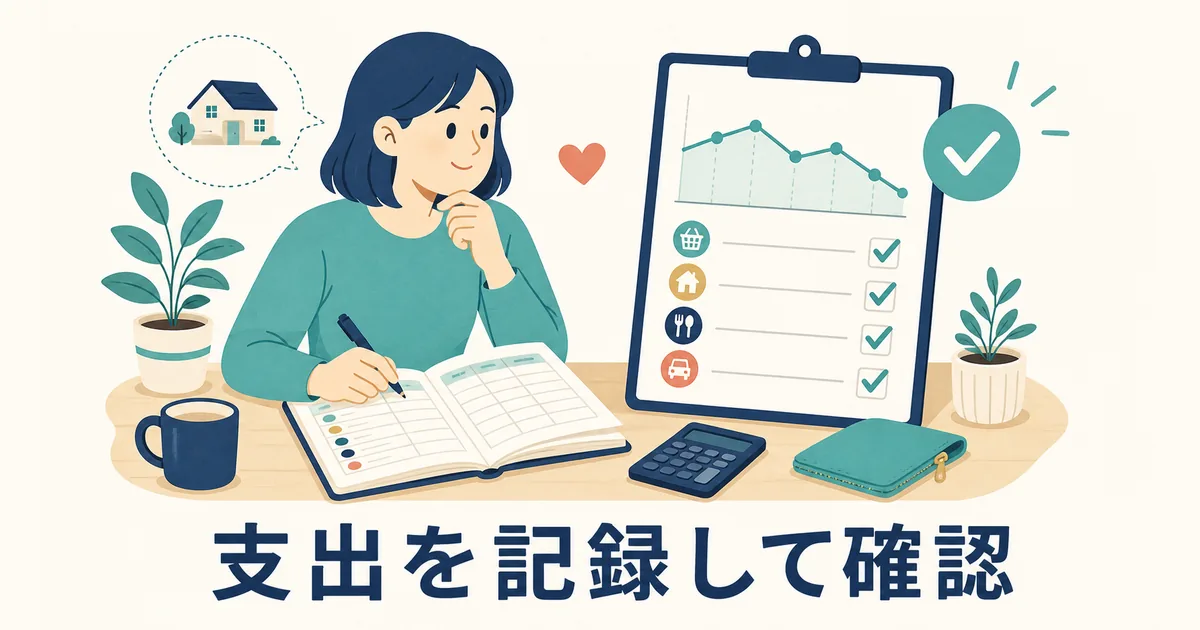 支出を記録して固定費見直しの効果を確認するイラスト
