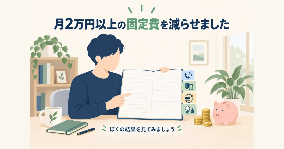 固定費見直し 体験談 見出し01 固定費の見直しで月2万円以上浮いた|ぼくの結果を先に紹介|固定費見直しの体験談|元国税局員が月2万円以上浮かせた4項目の順番