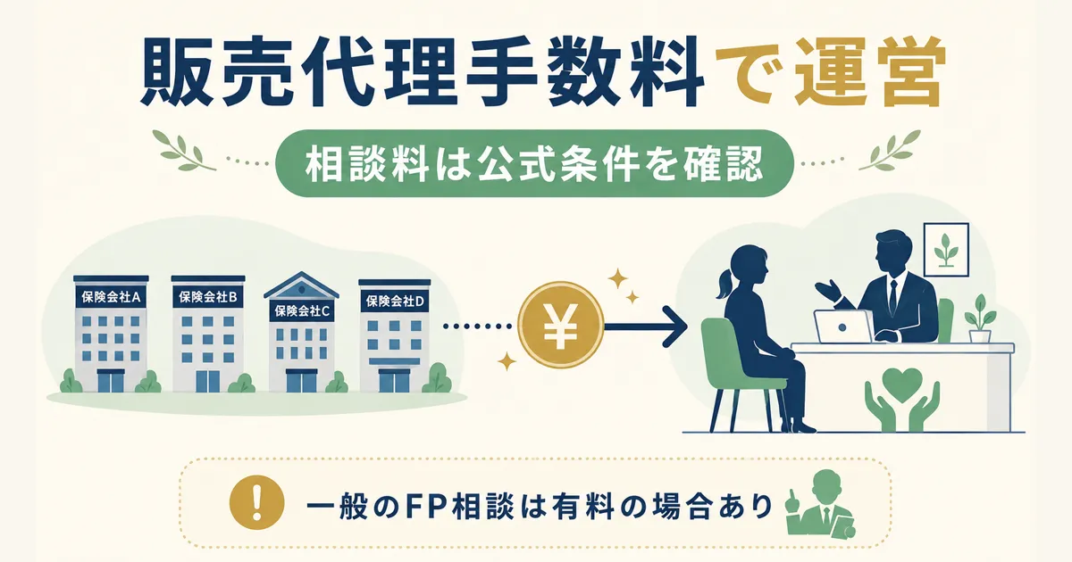 保険相談を無料で利用できる仕組み 保険会社から販売代理手数料を得る｜固定費見直しをFPに相談すべき？保険の無料相談を使う際の注意点