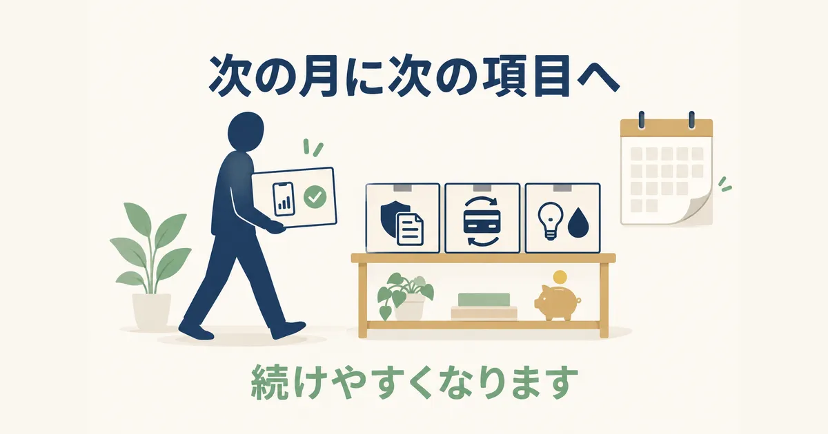 固定費見直し 体験談 見出し18 一度に全部やらず、1つずつ進める|固定費見直しの体験談|元国税局員が月2万円以上浮かせた4項目の順番